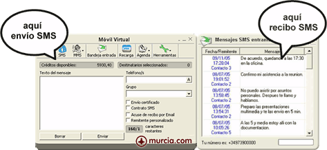 panel de control del servicio "Movil SMS Virtual"