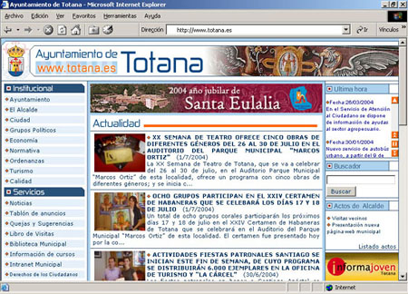 CONCEJALÍA DE NUEVAS TECNOLOGÍAS RENUEVA DISEÑO E IMAGEN DE LA PÁGINA WEB MUNICIPAL CON EL NUEVO DOMINIO WWW.TOTANA.ES; LA CUAL RESULTA MÁS FUNCIONAL, OPERATIVA Y MODERNA